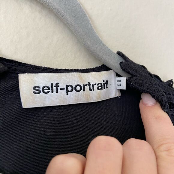 Self Portrait Guipure Black Jumpsuit Lace Trimmed Embellished Size 4 - Picture 17 of 17